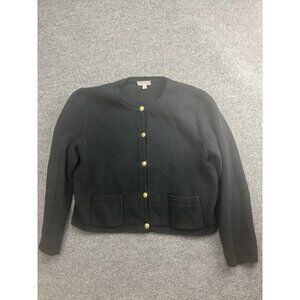 J Crew Cardigan Sweater Womens XL Black 100% Cotton Crew Neck Gold Buttons